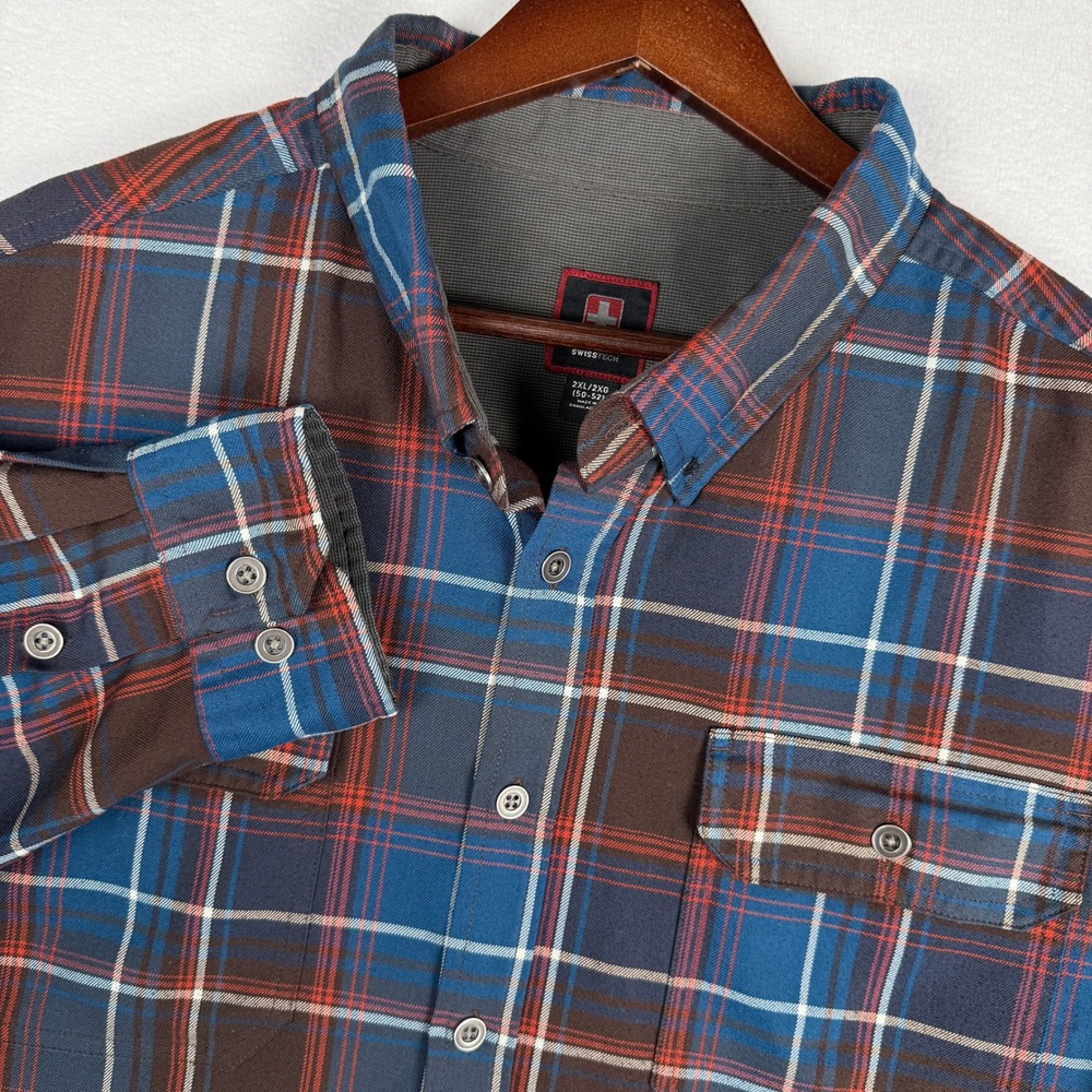 Swiss Tech Flannel Shirt Mens 2XL Long Sleeve Outdoor Workwear Chest Pockets